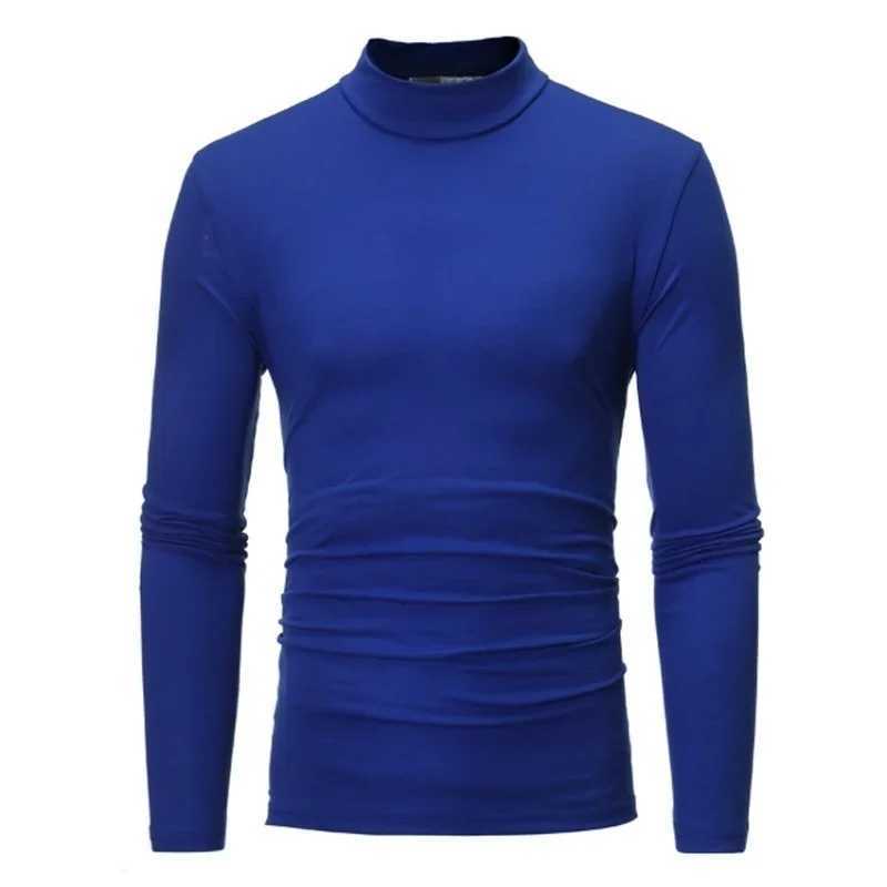 New autumn turtle neck bottom shirt mens solid color casual long sleeved T-shirt ultra-thin zipper Camisola Dos Homens W2411111