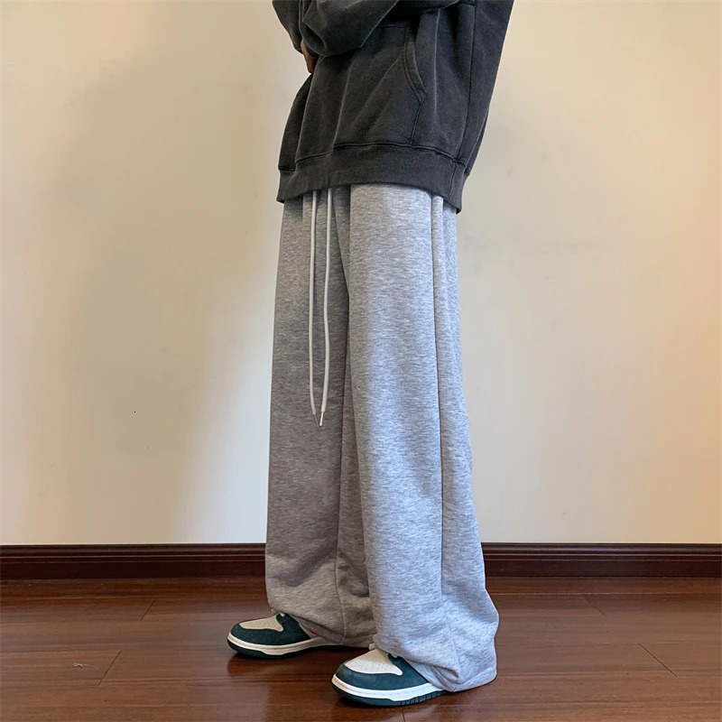Autumn Loose Straight Casual Pants Elastic Waist Solid Color Draped Sports Sweatpants for Men Baggy Pants Vintage H103 241112