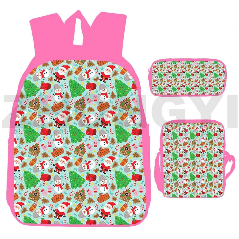 Harajuku Christmas 3D backpack female printed pattern anime backpack Santa Claus gift mens backpack fashionable canvas bag 241111