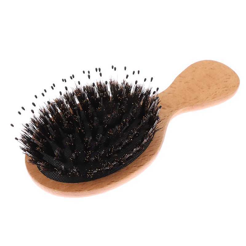 Wooden handle bristle brush anti-static scalp massage comb portable oval mini airbag comb styling tool W241112