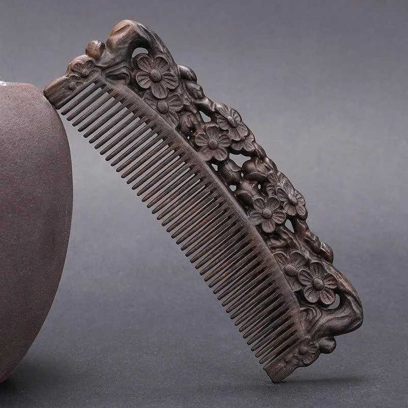 Natural ebony comb handmade wooden anti-static deodorizer fine tooth comb used for long thick curly wet and dry hair W241112