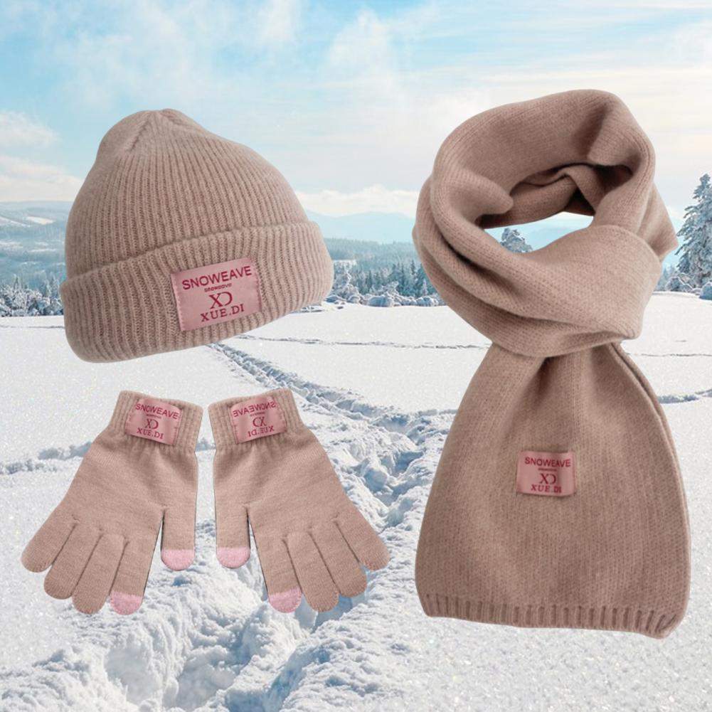 Scarf Cozy Winter Hat Set Beanie Hat Scarf Gloves Set Thick Warm Knitted Accessories for Outdoor Activities Windproof Neck smile