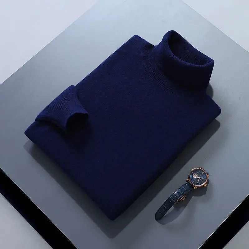 Autumn/Winter 100% Wool Bottom Shirt Mens Thick Collar Sweater Business Cashmere Knitted W2411111