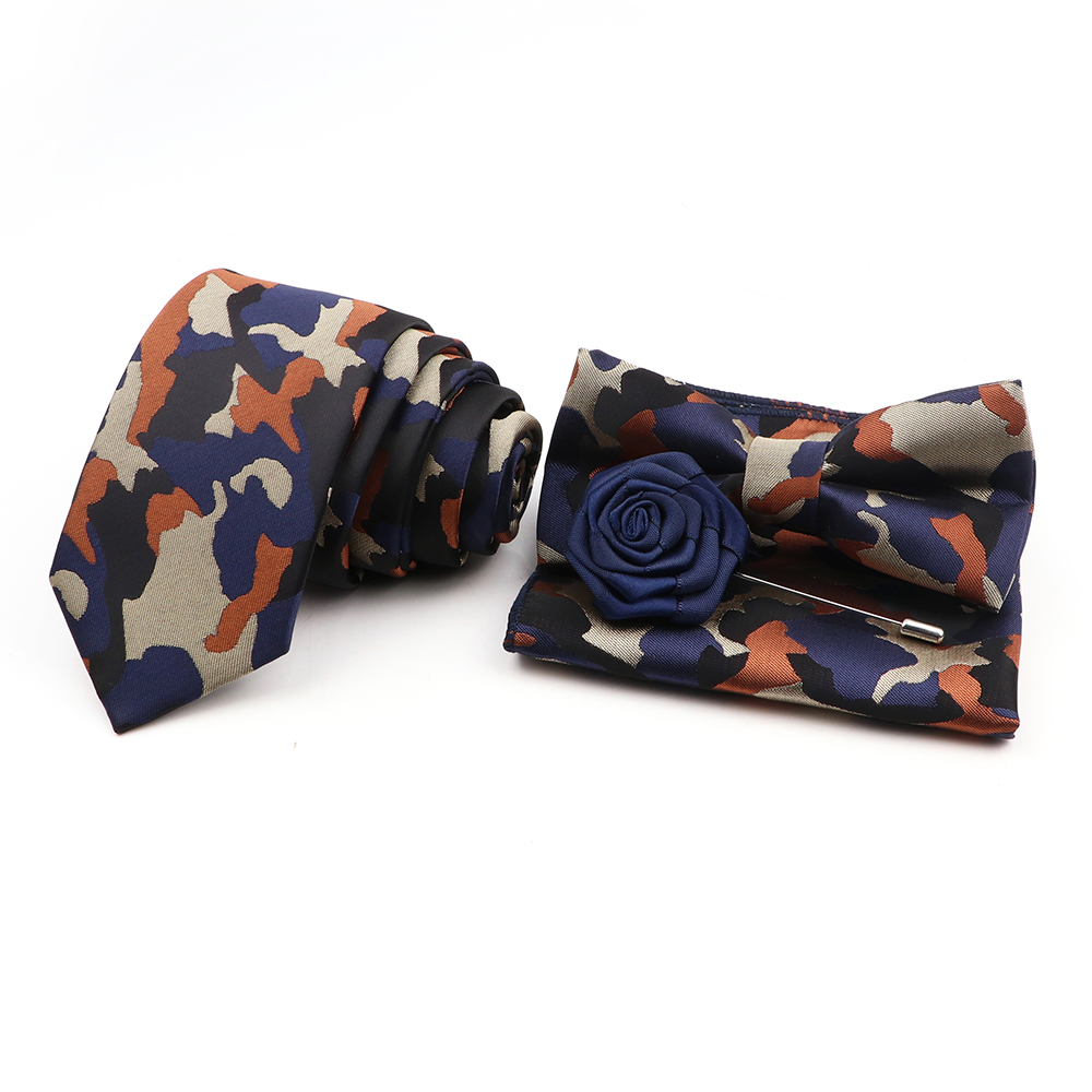 New Polyester Designer Skinny Paisley Tie Set Pocket Square Handkerchief Butterfly Bowtie Flower Brooches For Wedding Party Gift 1bab6