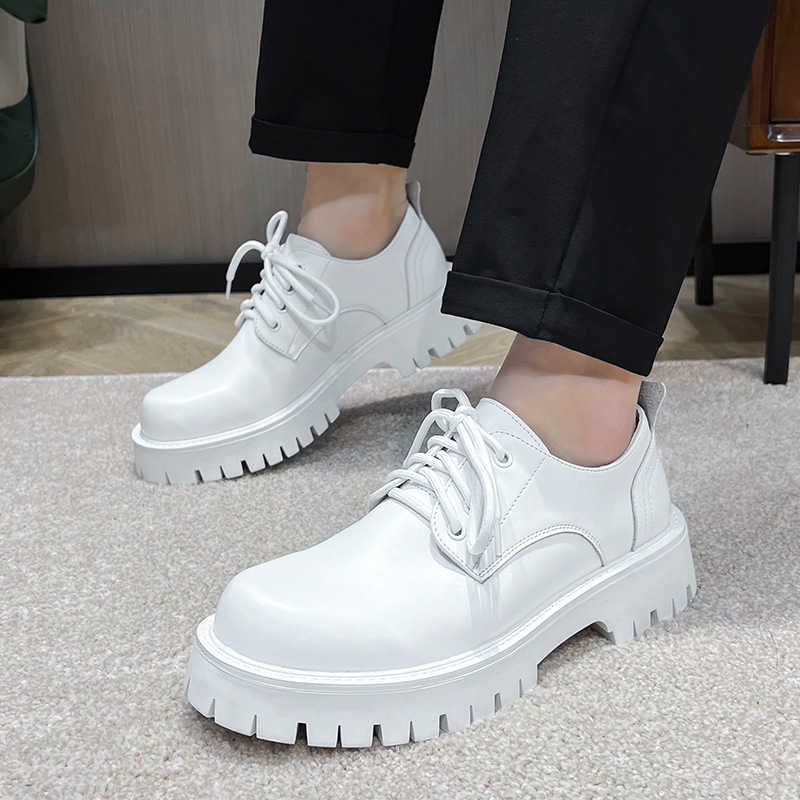 Men Dress Shoes White Leather Shoes Mens Thick Soles Single Shoes Mens Large Business Dress Casual Shoes Round Toe Leather Shoes 241009