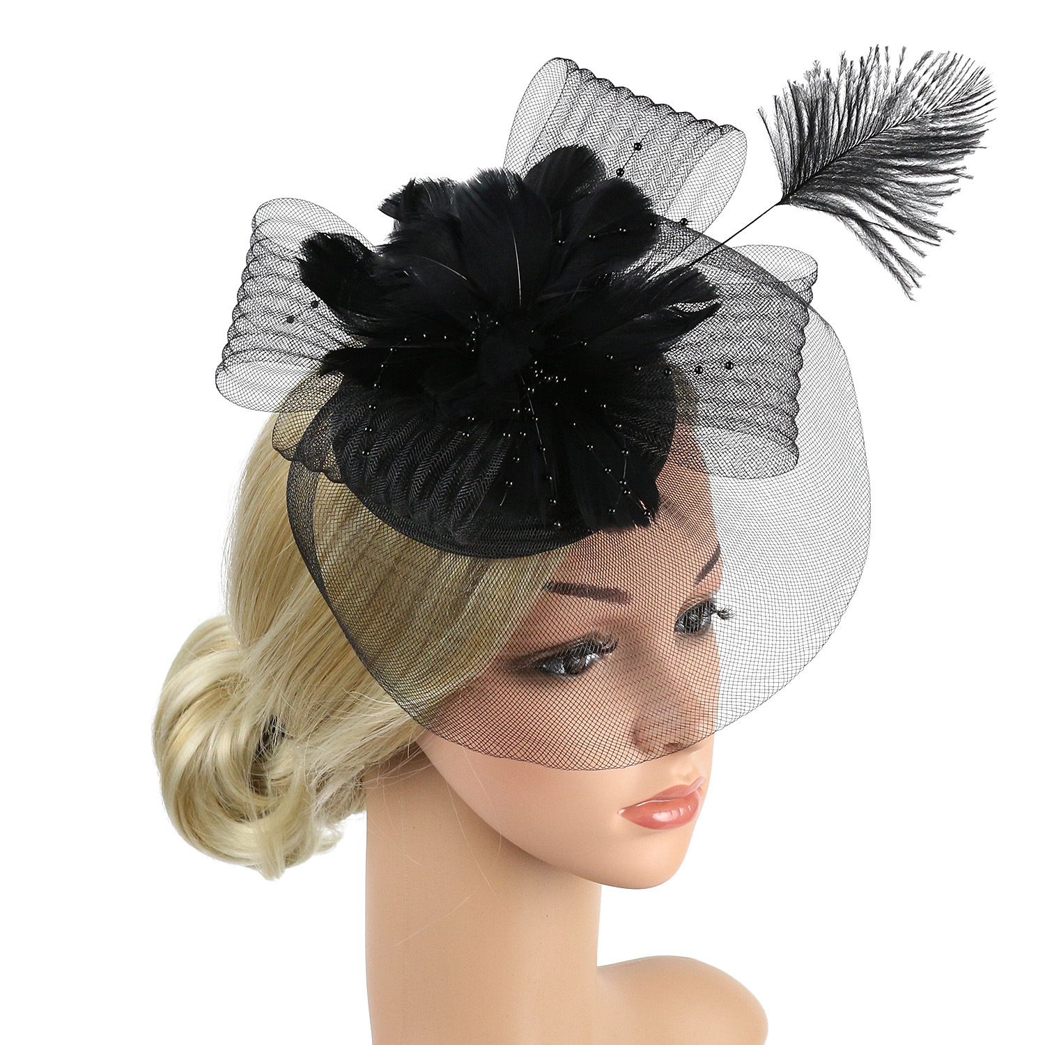 Women Ascot Fascinator Hat Feather Flower Mesh Hair Clip Kentucky Derby Photography Headwear tail Tea Party Accessor 5