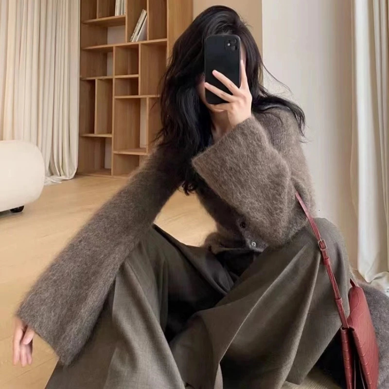 Limiguyue French Long Knit Cardigan Women High-end Mohair Sweater Jacket Fashion Runway V-neck Wool Knitwears Autumn Winter F569 241112