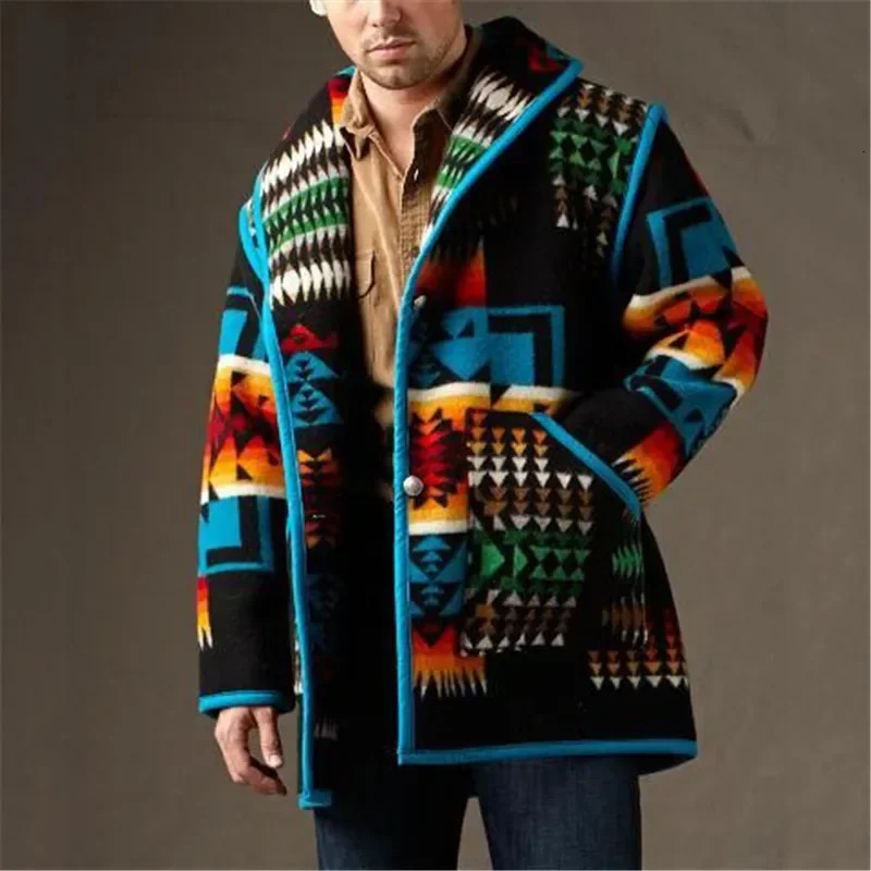 Mens jackets and outerwear printed in spring/autumn fashion jackets with geometric collars and single chest wool jackets for men 241112