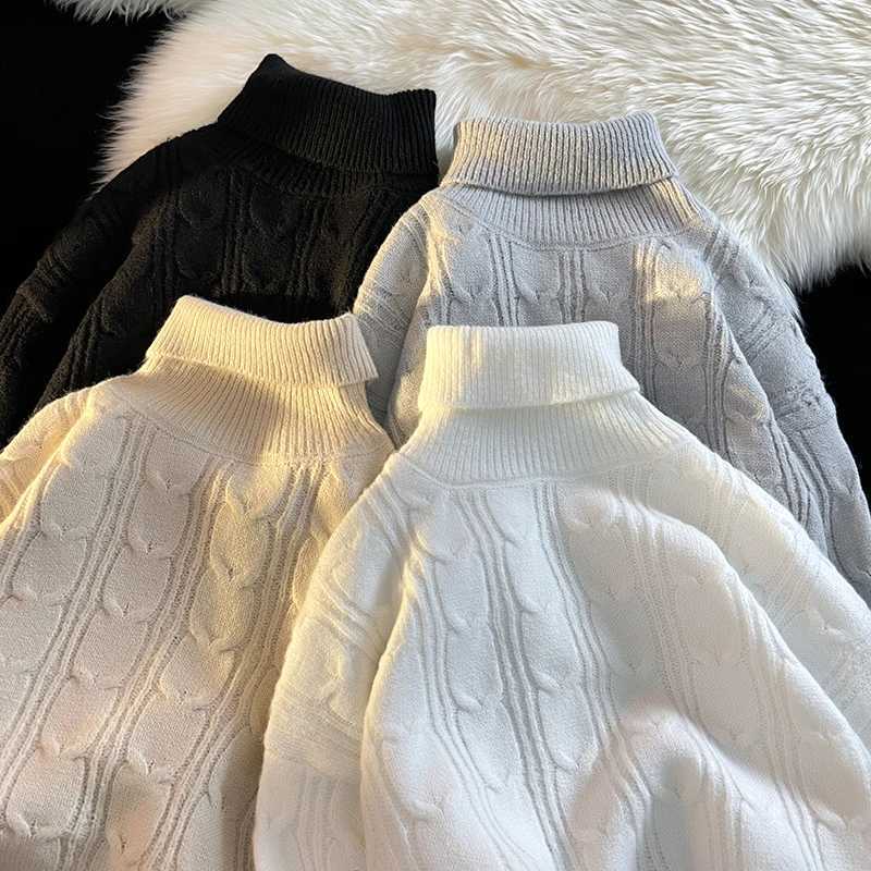 Plain weave jacket casual soft turtle neck long sleeved sweater thick warm sweater knitted ribbed jacket mens retro jacket cardigan W2411111