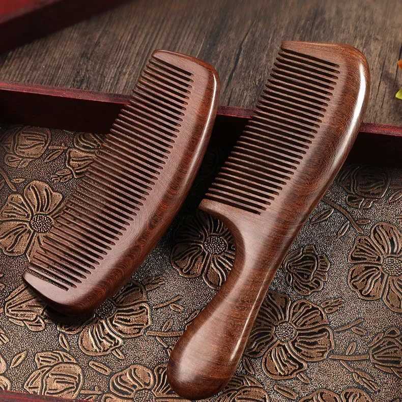 Customized sandalwood comb solid peach wood carved hair brush suitable for friends lovers family gifts long straight and smooth W241112