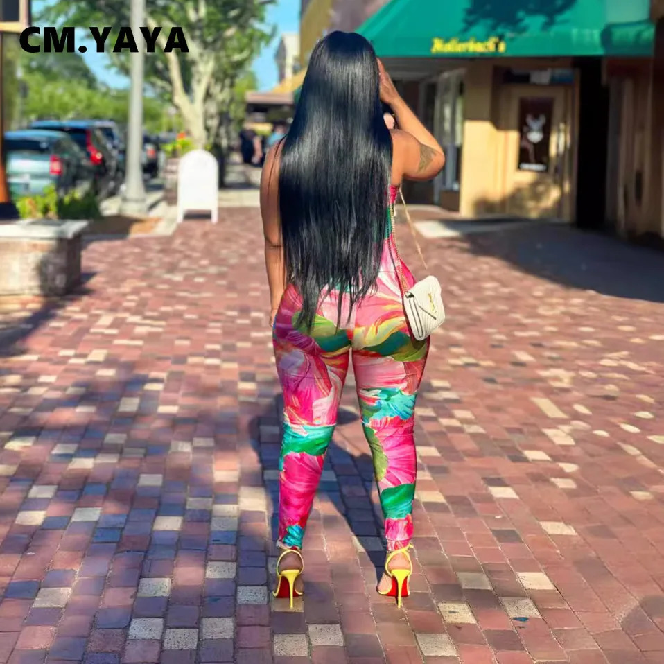 CM. YAYA Womens Tie Dye Printed Long Sleeve O-Neck Pencil jumpsuit Summer Sleeveless Street one-piece jumpsuit 241112