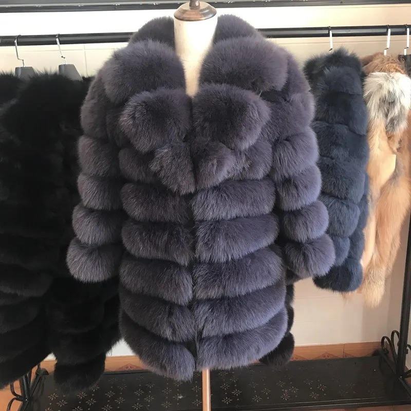 70cm Women Warm Real Fur Coat Short Winter Jacket Outerwear Natural Blue Coats for Promotion 241112