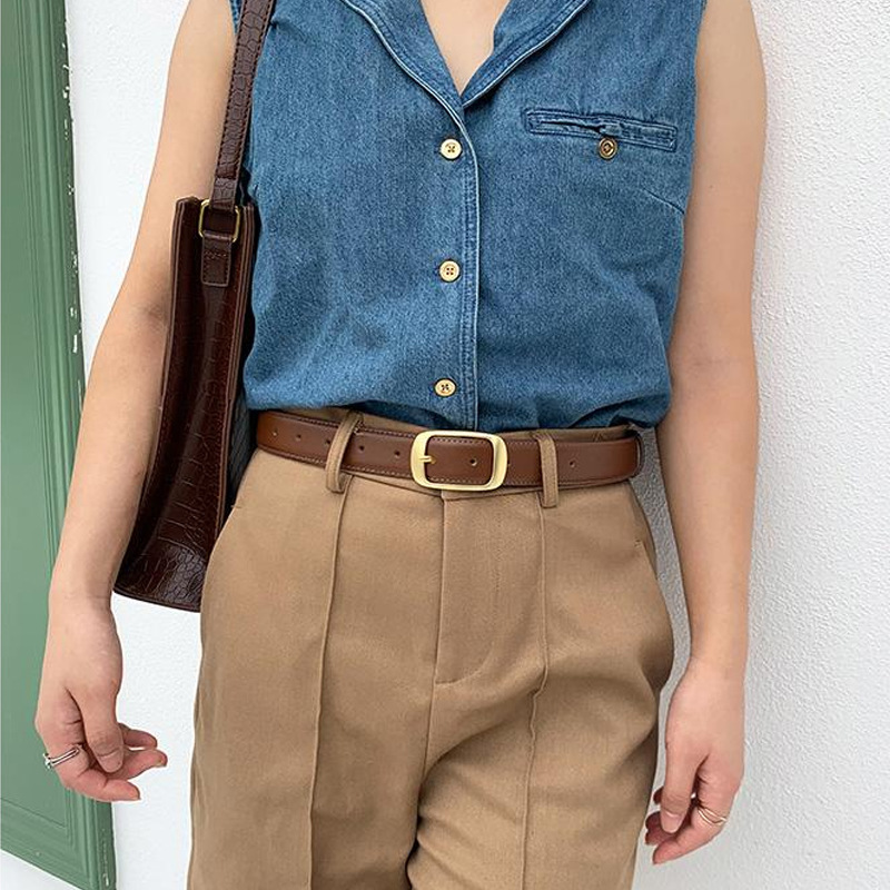 Famicare Soft Cowhide Ladies Real Genuine Leather Cowskin Pin Belt Waistband for Girls Women Metal Buckle Fashionable 81af1