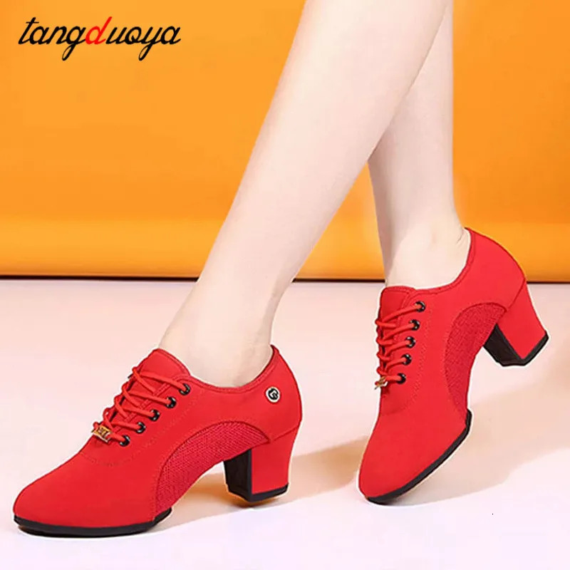 Womens Latin ballroom dance shoes with soft sole fabric womens tango practice dance shoes middle boots womens anti slip dance shoes 241111