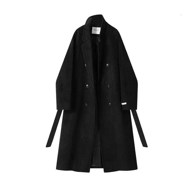 Thick and long wool jacket with waistband Korean autumn and winter collar Abrigos wool blend Chaquetas elegant classic womens vest 241112