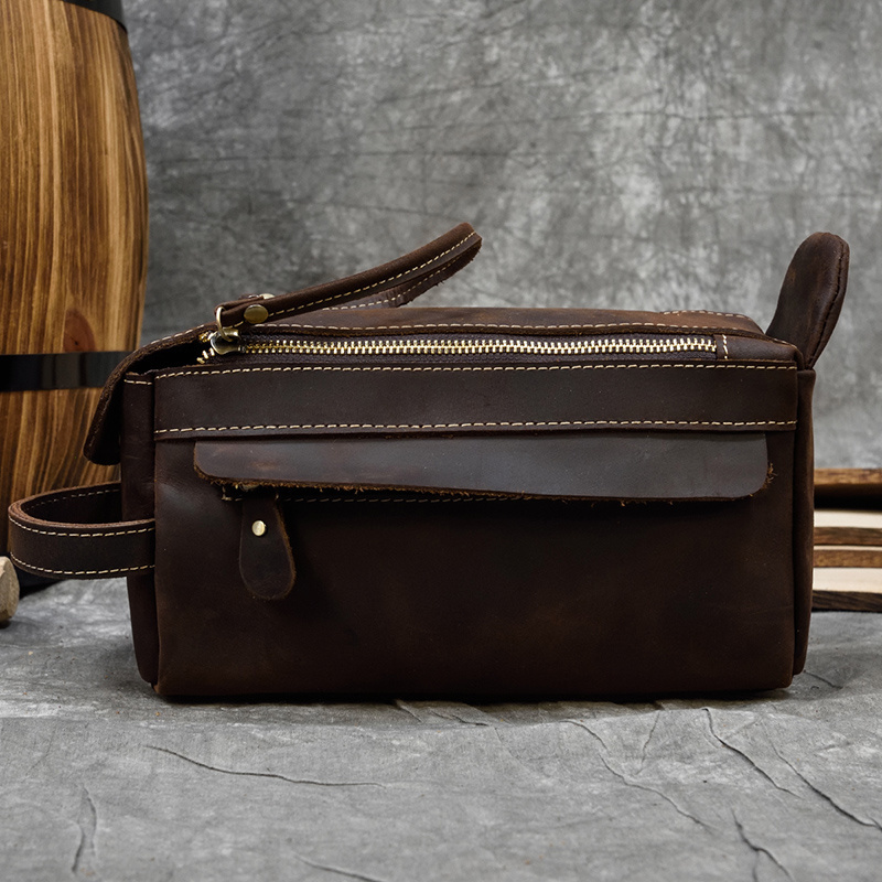 Vintage Leather Storage Bag Clutch s Men Wash Toiletry kits Crazy Horse Clutches 30794