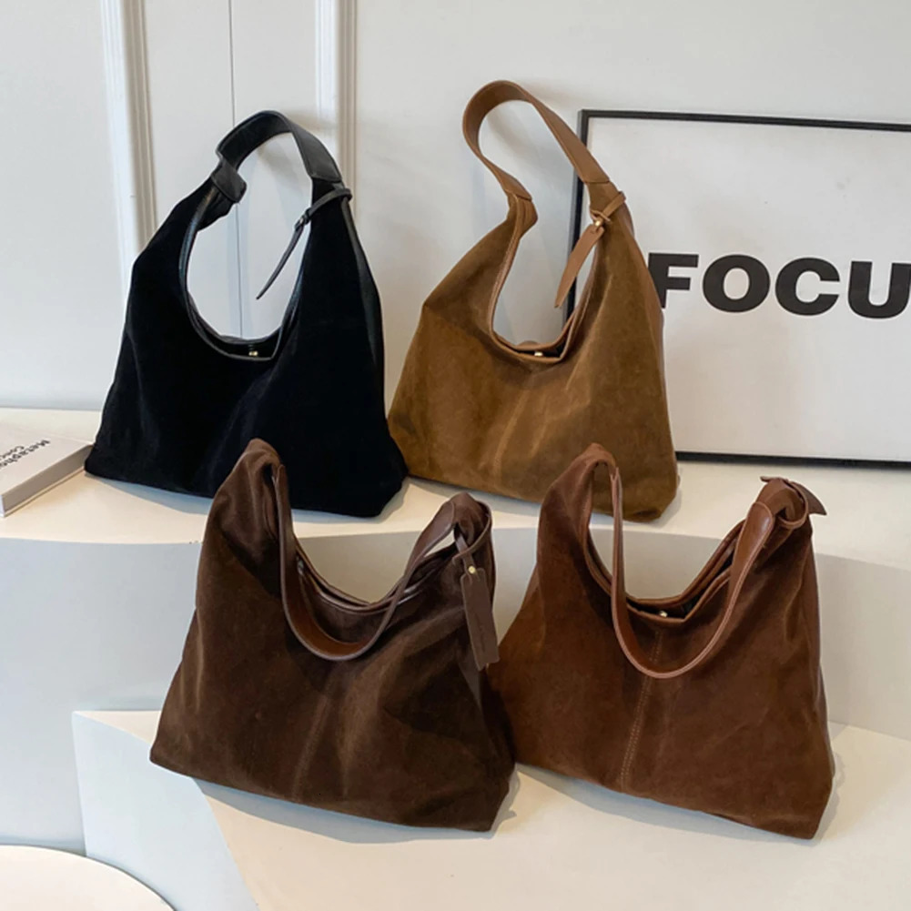 Women Suede Hobo Bag Slouchy Shoulder Bag Retro Large Capacity Handbag Fashion Autumn Winter Tote Bag Female Casual Purse 241111