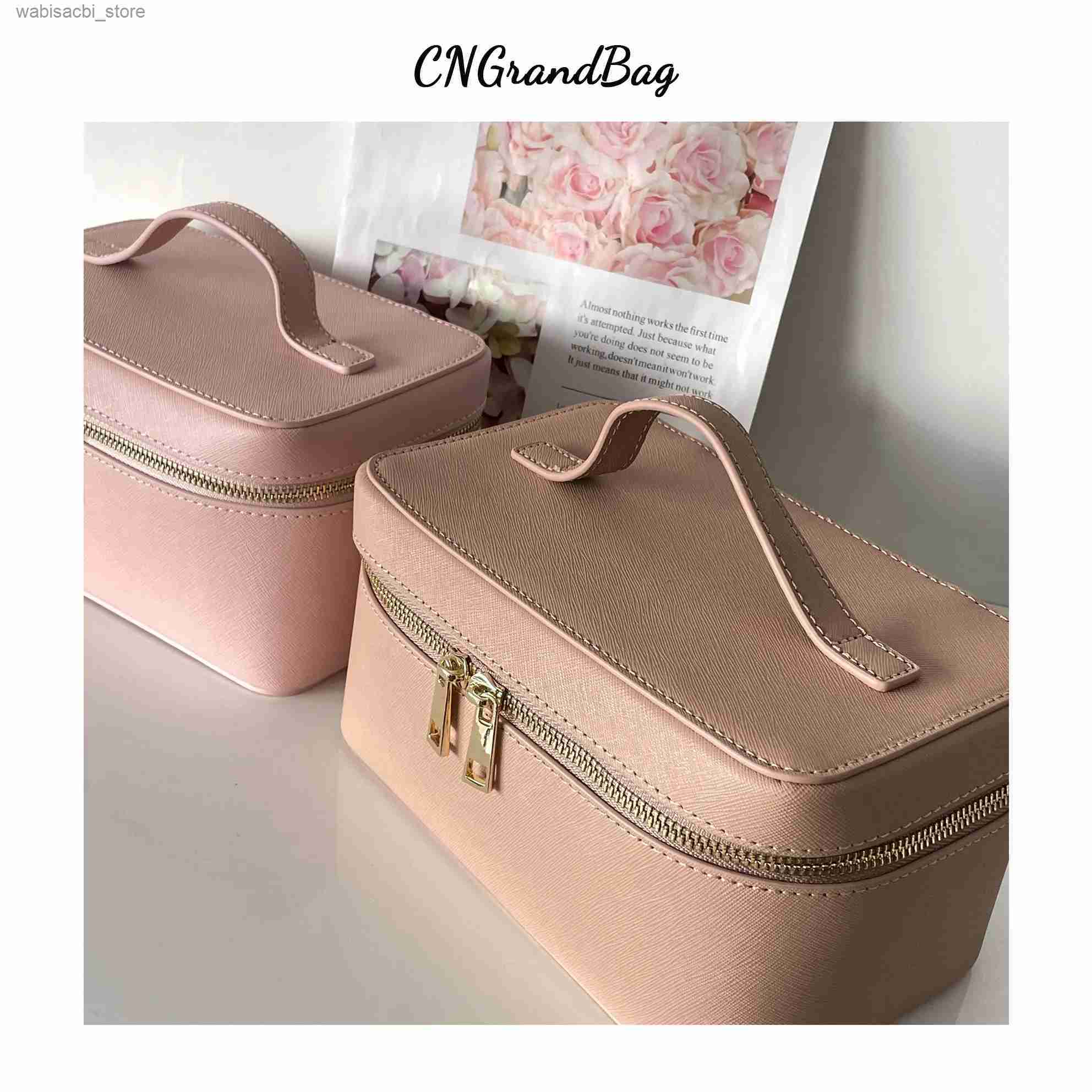 Cosmetic Bags Ladies Saffiano Split Leather Travel Toiletry Case Bag Portable Hanging Makeup Organizer Box Dopp Kit Cosmetic Bag For Women L49