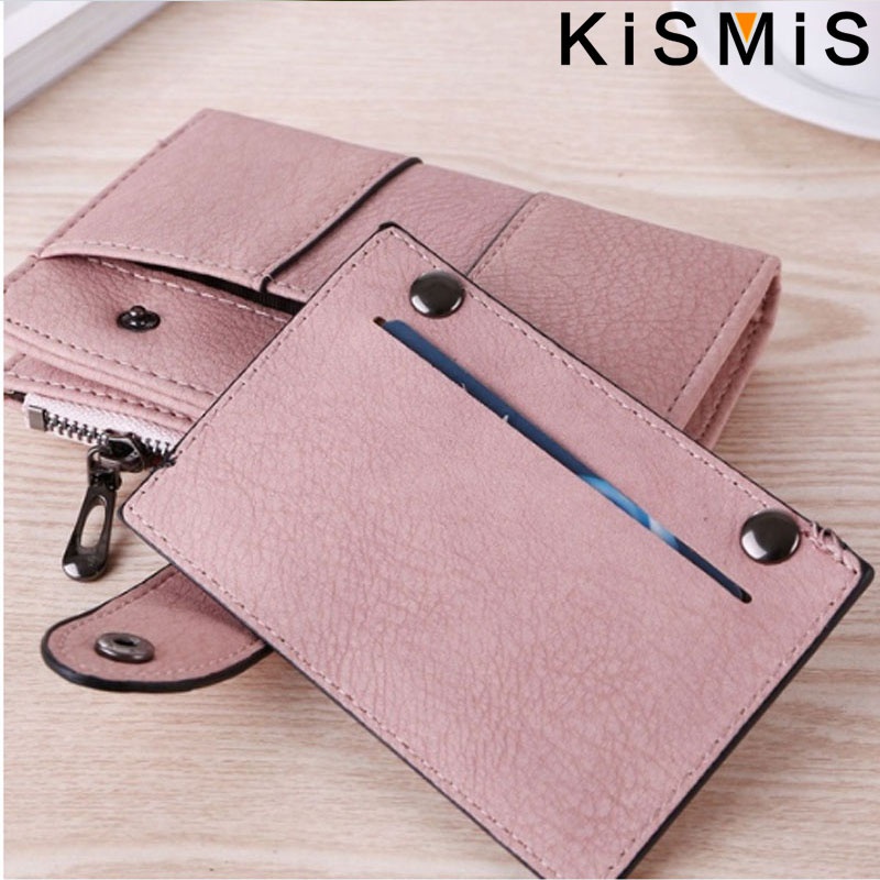 KISMIS New Style PU Leather Rivet Short Wallet - Zipper Change Card Holder, Women's Coin Purse Wallet, Stonego Money Bag