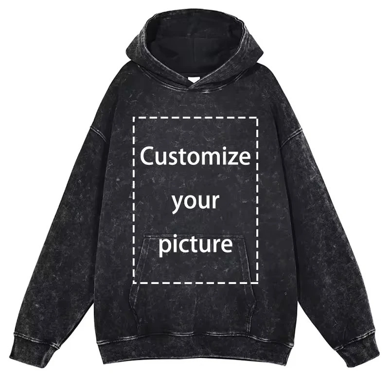 Customized Hoodie GTD Printing Hip Hop Vintage Washed Hooded Sweatshirts Oversized Pullover Harajuku Hoodies Men 100% Cotton 241111