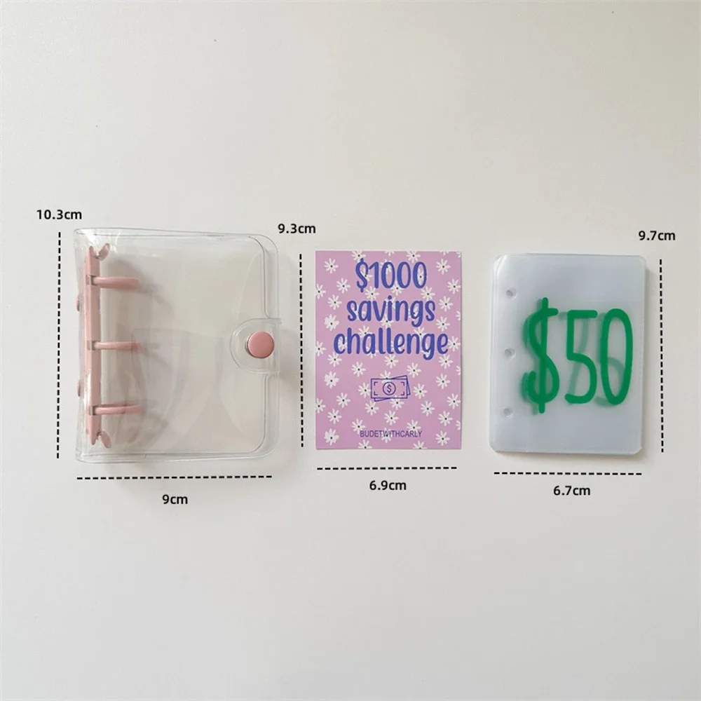 1000 Savings Challenge Binder Waterproof PVC Envelope Mini Budget Binder Notebook Cash Saving Stationery