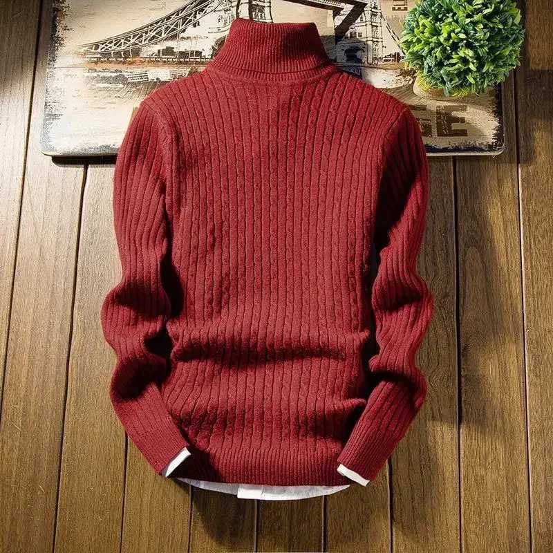 Winter high neck thick warm sweater mens Turtleneck brand mens sweater ultra-thin fit pull-out mens knitted mens double neck 3XL W2411111