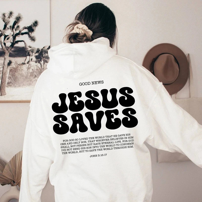 Jesus Saves Sweatshirt Christian Sweatshirts Faith Top Hoodie Bible Verses Crewneck Women Graphic Pullover Tops 241112