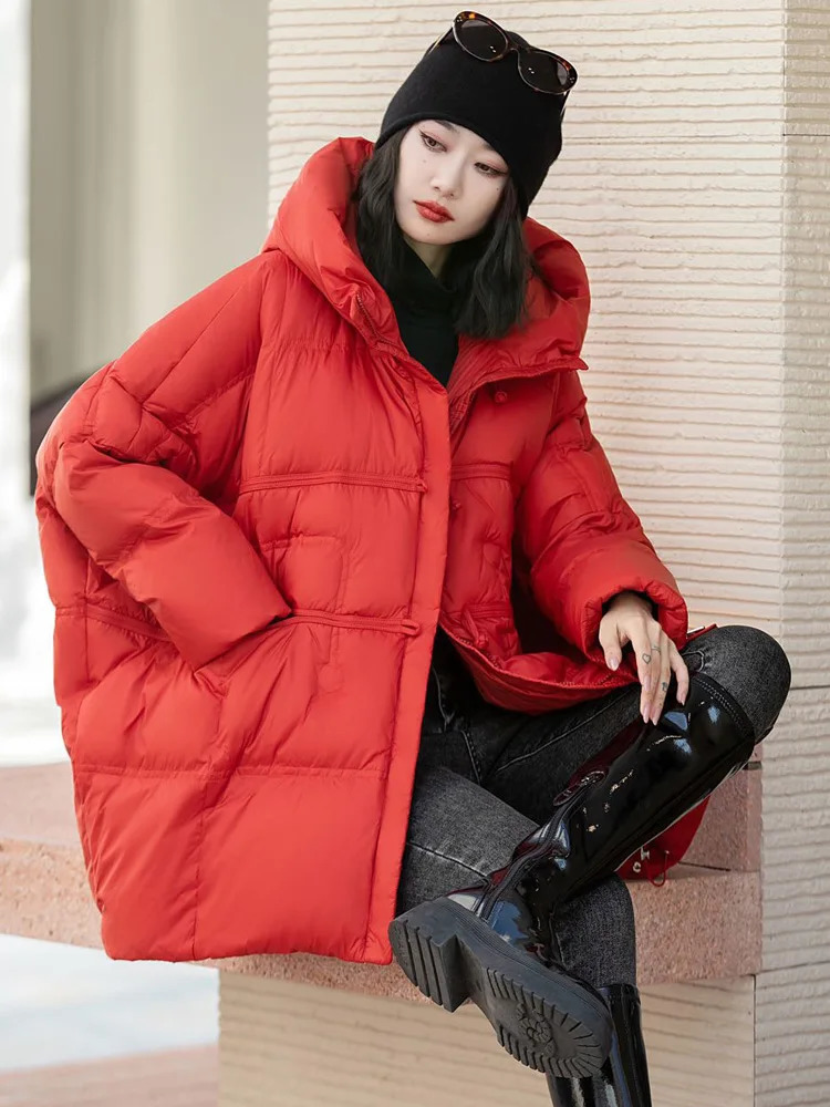 Janveny 90% White Duck Down Jacket Women Hooded Autumn Winter Warm Plus Size Puffer Coat Oversize Casual Loose Female Parkas 241111