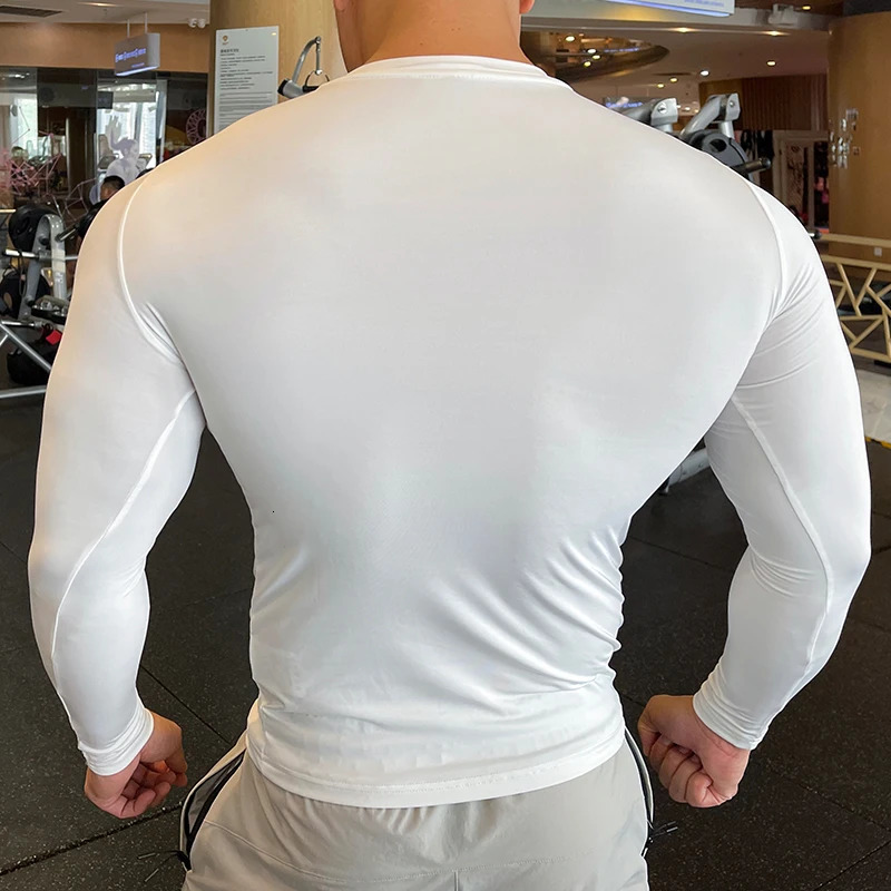 Long Sleeve Fitness Running tight Men spandex Bodybuilding Sports shirts Gym training Compression T shirts Sport 241112
