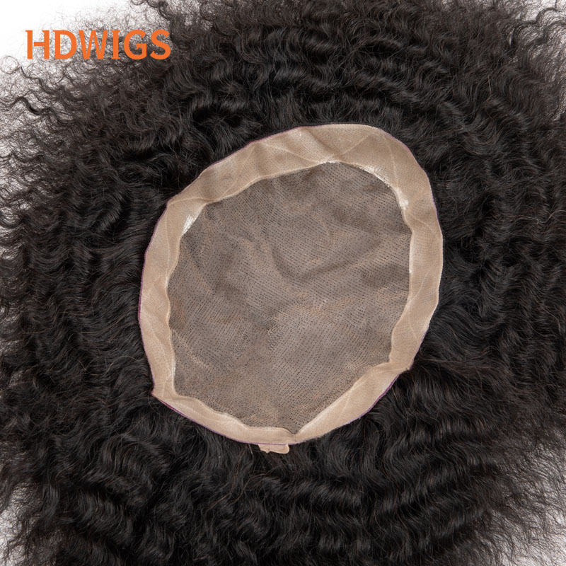 20mm Curly Men Capillary Prosthesis Fine Mono NPU Indian Human Hair Wig Brown Man Toupee Hair System Natural Hairpiece With Grey 73574