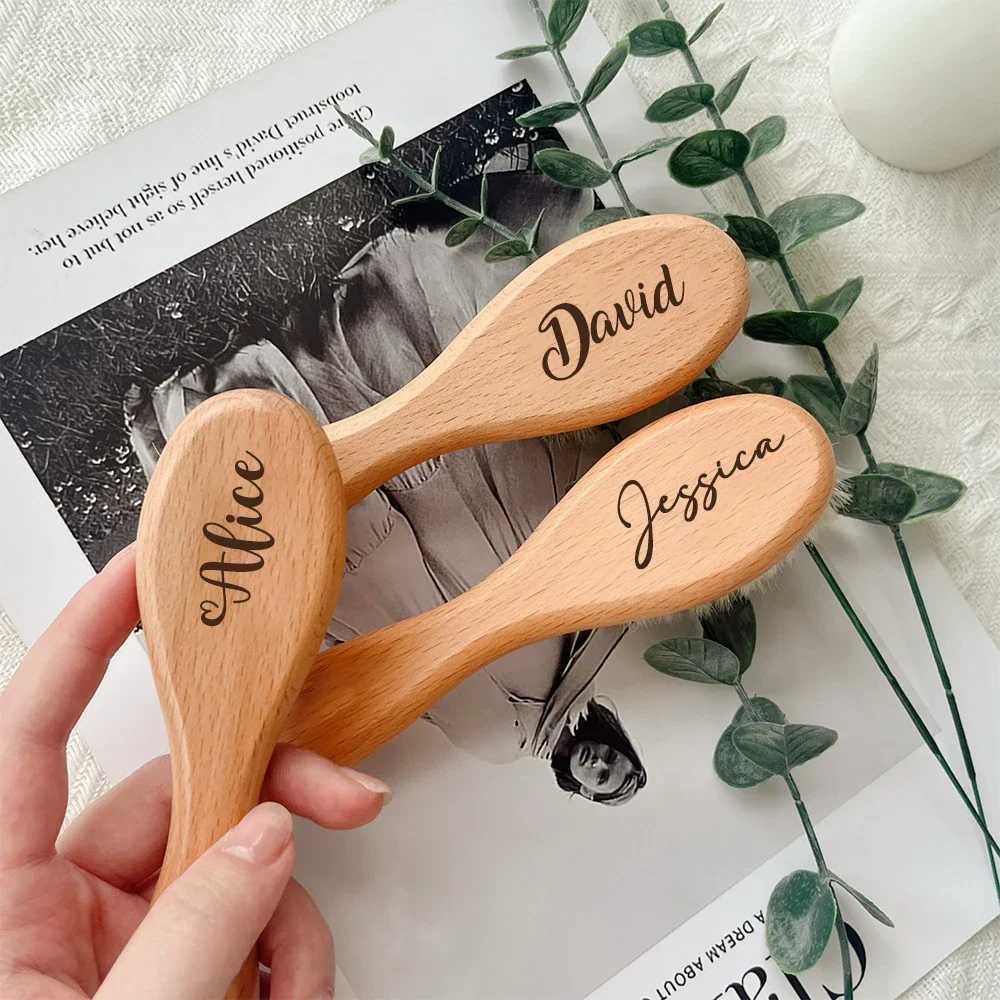 Personalized baby name brush carving newborn name baby wood grain brush comb birthday baby shower gift W241112