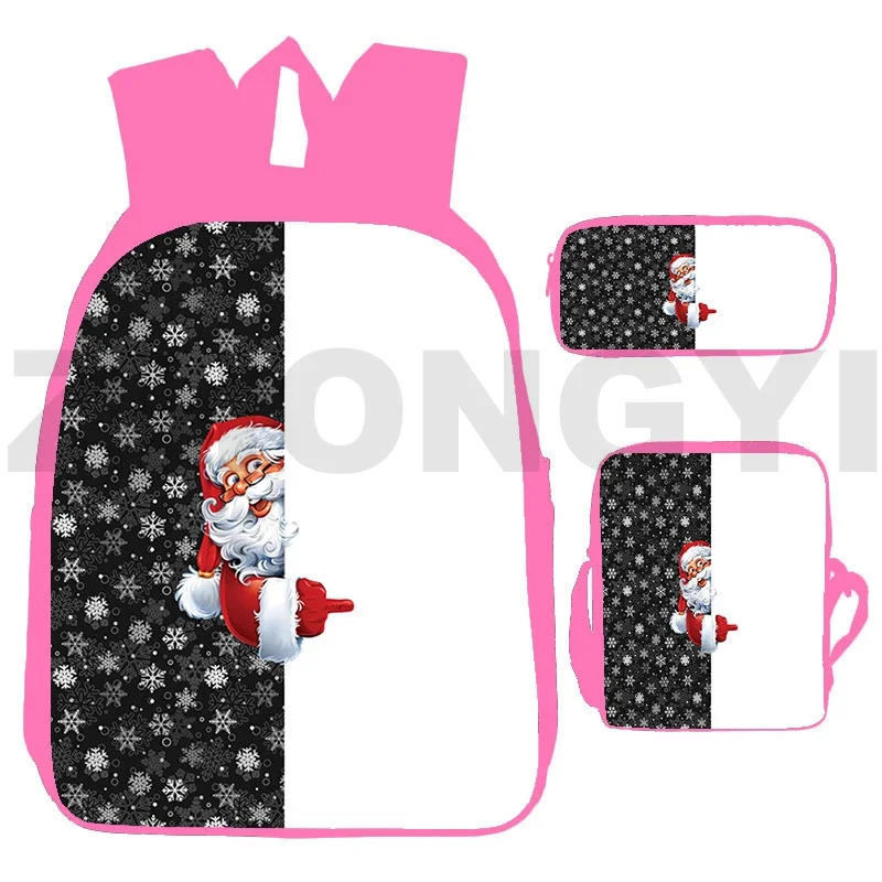 Harajuku Christmas 3D backpack female printed pattern anime backpack Santa Claus gift mens backpack fashionable canvas bag 241111