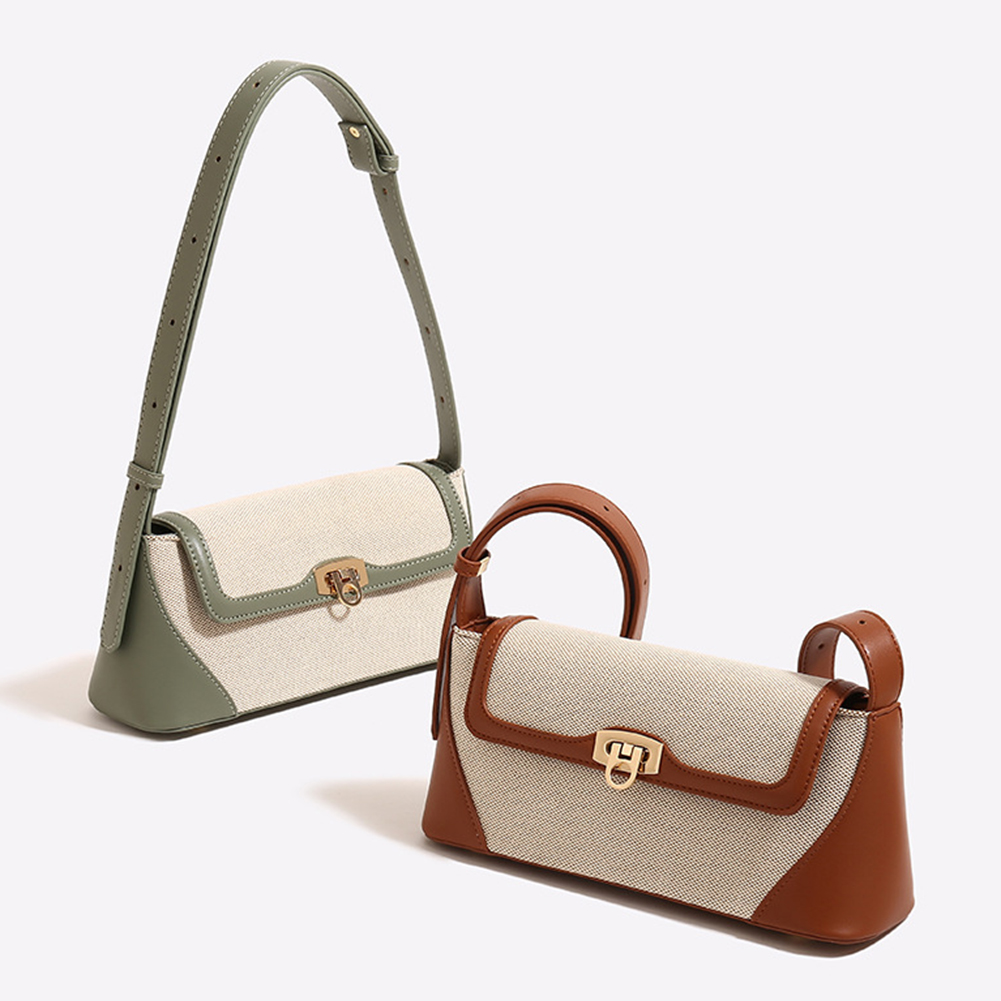 Women Canvas Tote Bag Patchwork Underarm Bag Versatile Flap Shoulder Bag Soft Satchel Bag Commuting Bag