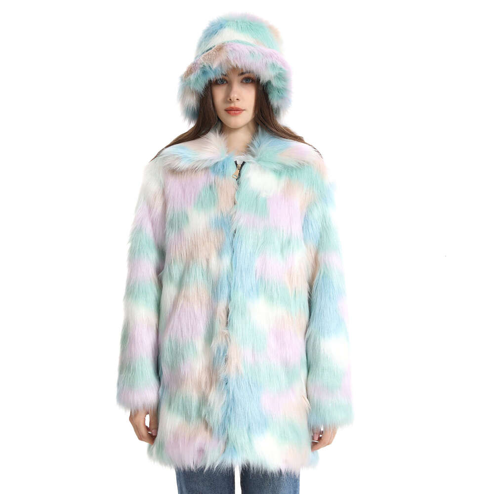 shanshi fur coat women New mid length jacket floral plush casual seven color faux fur women's clothing