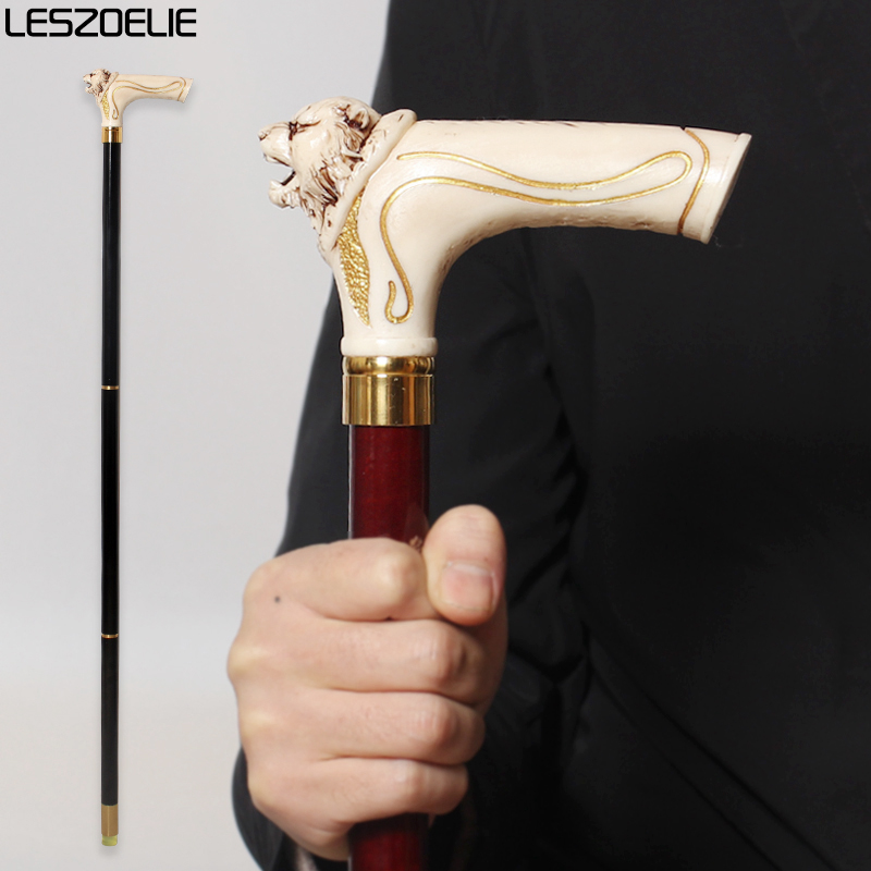 96cm Tiger-Head Resin Handle Walking Stick Men Black German Beech Wooden Walking Stick Women Red Fashionable Decorative Canes