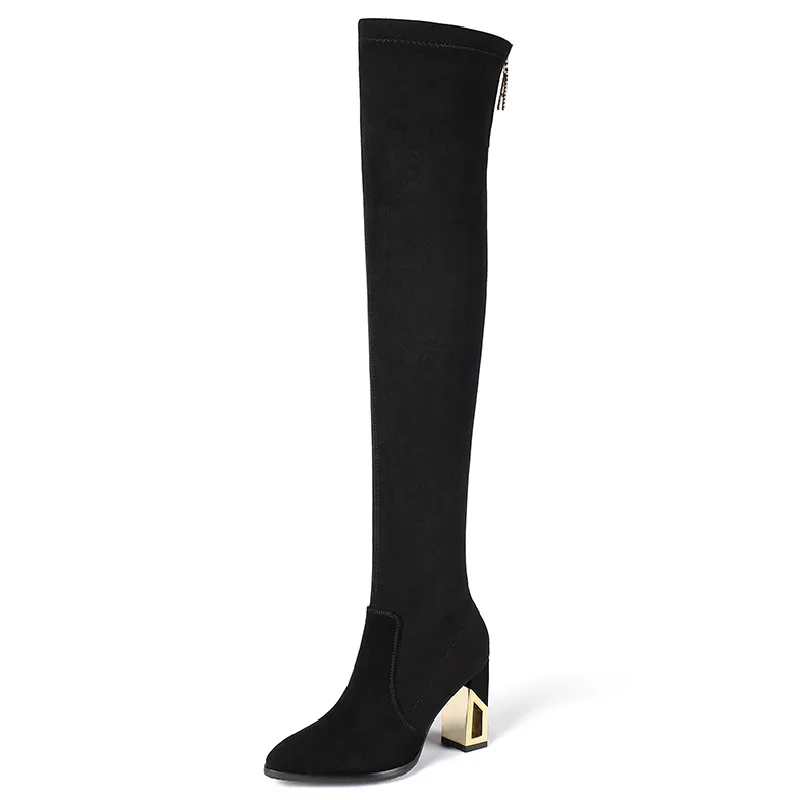 Tassels High Heel Women Rhie Thin Leg Elastic Sock Shoes 2023 Winter Stretch Fabric Warm Plush Over The Knee Boots