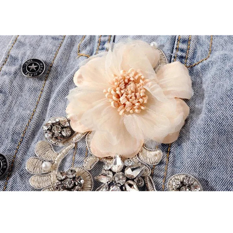 Spring and Autumn Womens Denim Jacket Long Sleeve Coat Loose 3D Button Pearl Coat Open Skirt Jeans Jacket 241112