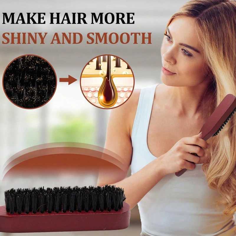2 high-quality brushes with wooden handles to reduce curling and static scalp massage brush set suitable for all hair types W241112