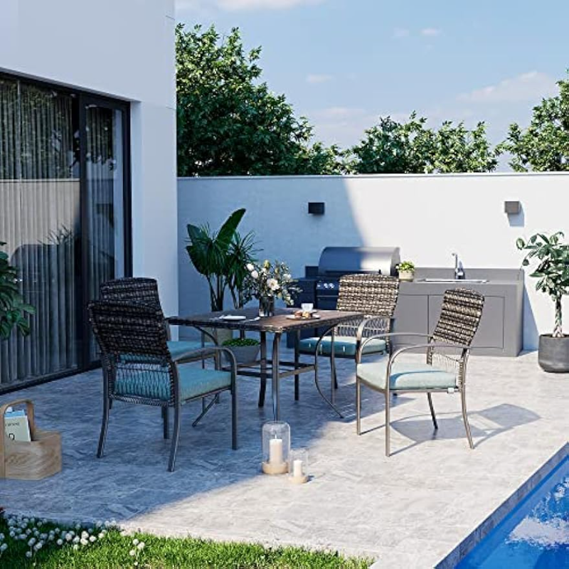 Pamapic Patio 5 Piece, Garden Dining Set, Outdoor Wicker Furniture Set with Square Plastic-Wood Table Top