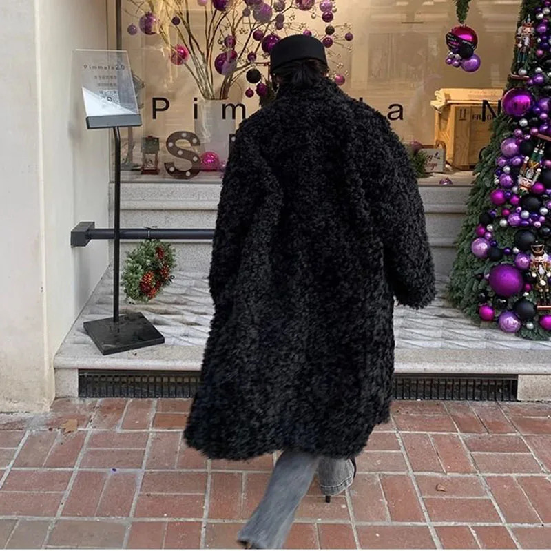 Elegant faux fur teddy warm coat Korean fashion plush coat winter womens thick fur long jacket retro loose Chaquetas 241112