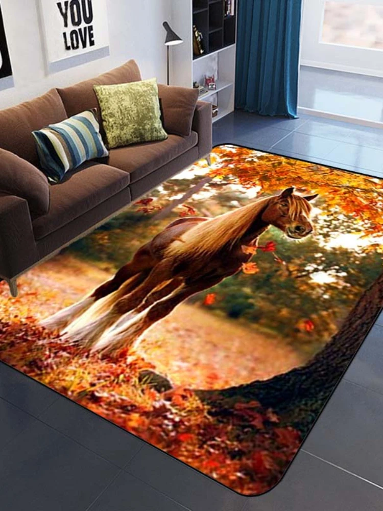 Cute horses strong black horse white horse pattern decorative carpet bedroom living study house pad rug