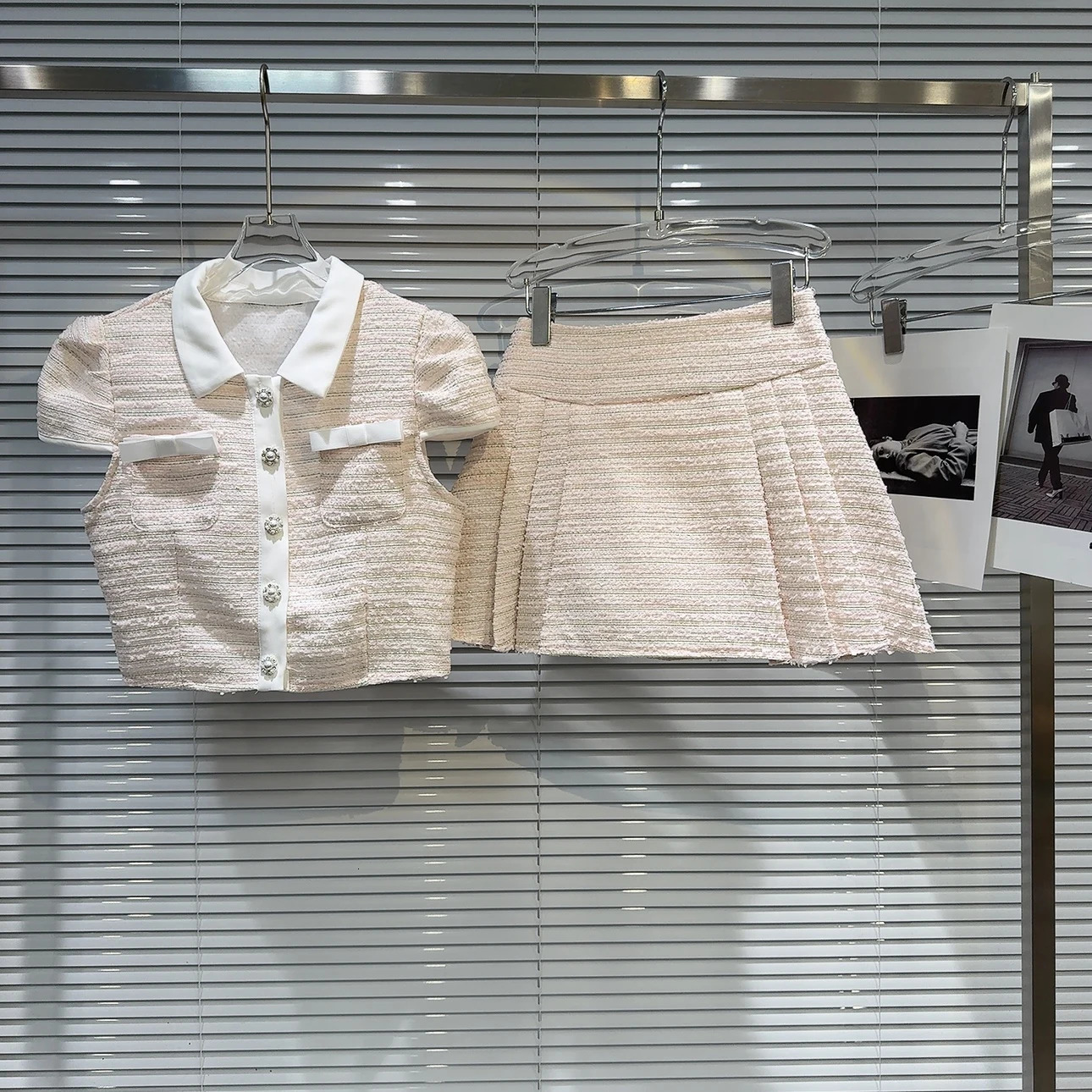 PREPOMP Summer Down Collar Short Puff Sleeve Top Coarse Hemp Mini Folded Leather Two Piece Set GR292 241112