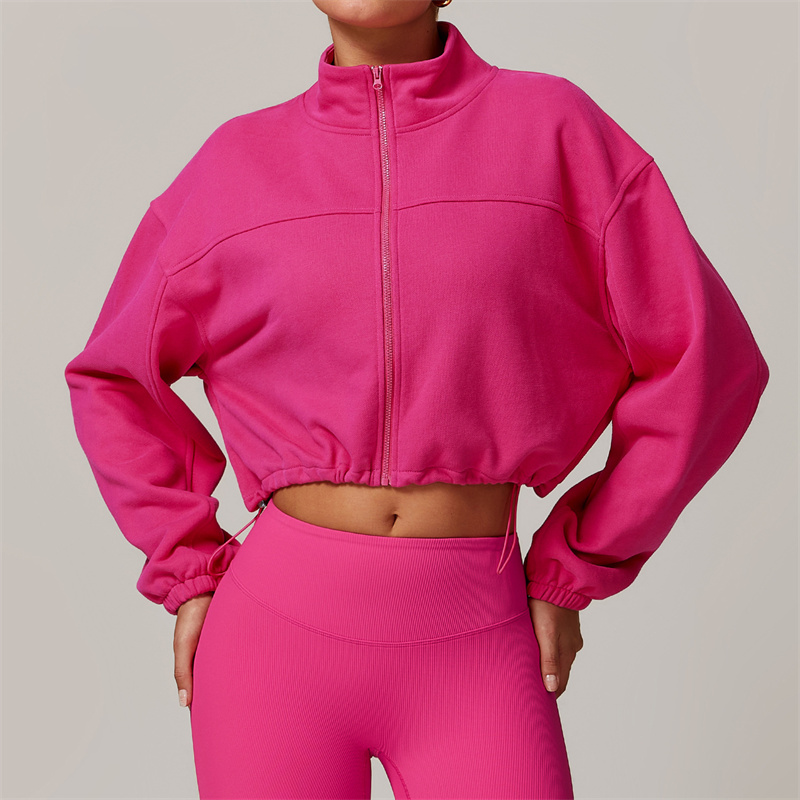 L8755 Womens Yoga Outfit Jackets Fitness Wear Tops Sweatshirt Sportswear Jackets Outdoor Casual Adult Long Sleeve Exercise Stand Collar Drawstring Pul
