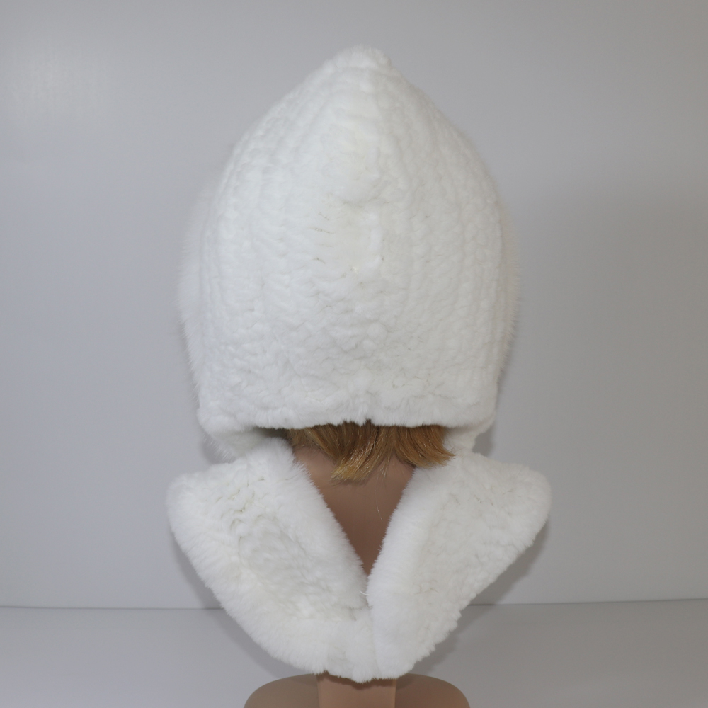 New Winter Women Natural Fox Hats&Scarves Lady Warm Fluffy Rex Rabbit Hat&Scarf Knit Real Fur Hooded Scarfs