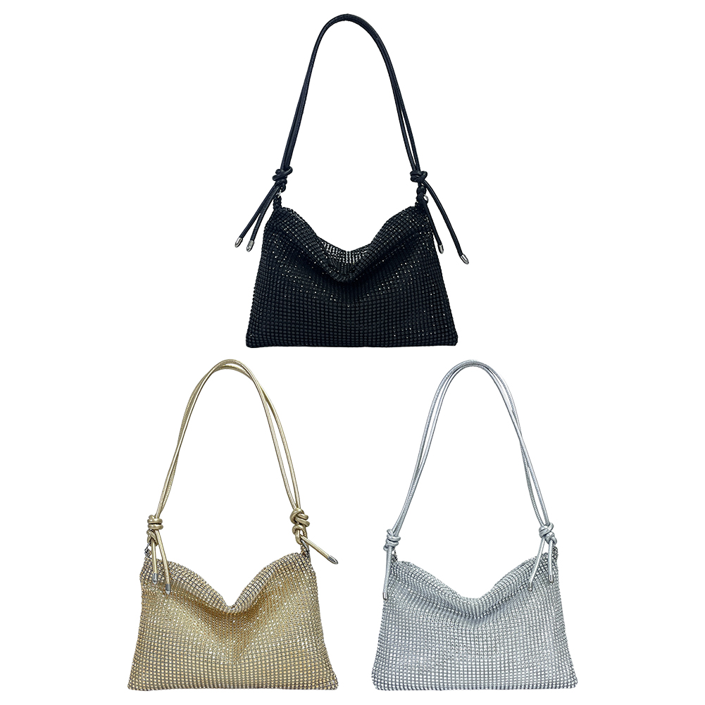 Women Rhinestones Handbag Elegant Sparkle Satchel Clutch Zipper Fashion Tote Handbag Versatile Strap Adjustable Evening Handbag