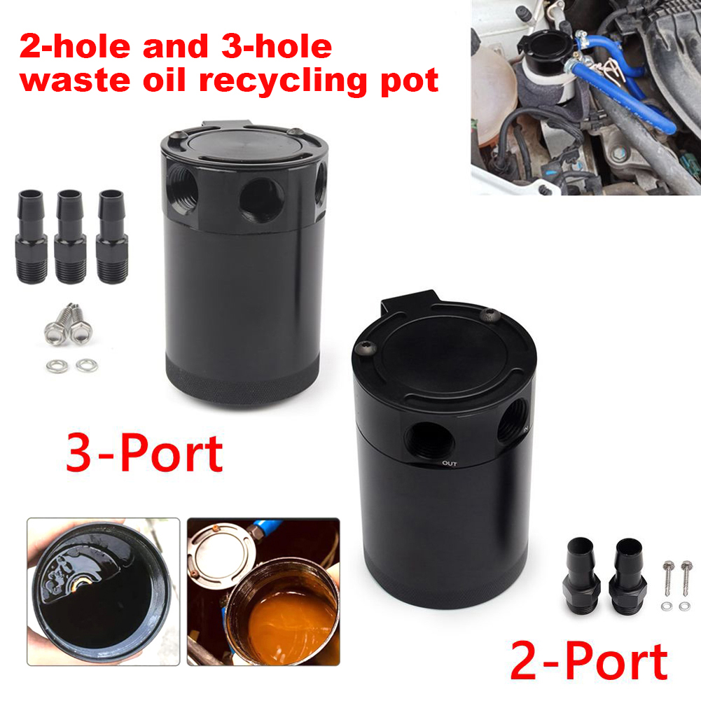 Universal Car Racing Baffled Aluminum 2-Port/3-Port Catch Can Reservoir Oil Tank With Breather Filter
