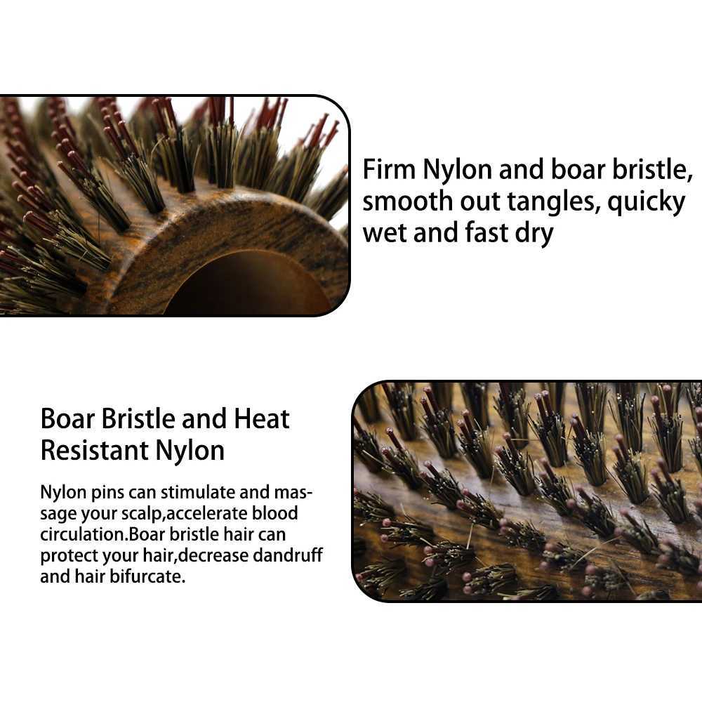 Professional pig bristle round brush suitable for both women and men hair styling comb salon hair salon W241112