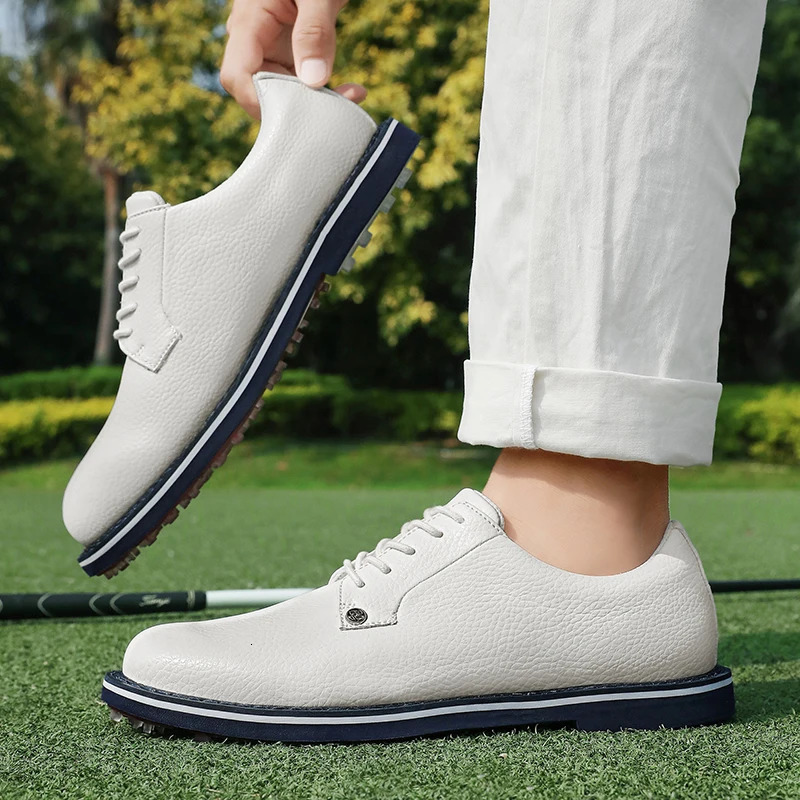 2024 Men Sport Golf Shoes Waterproof Spike Sneakers Outdoor Male Fashion Soft Walking Leather Shoe White Black 241112