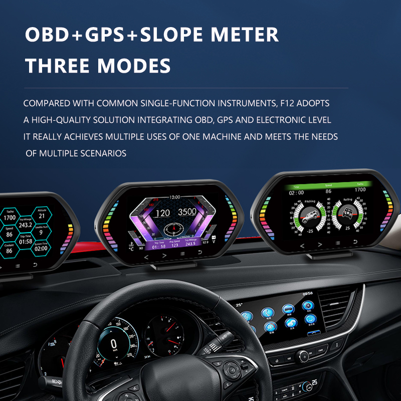F12 HUD Head-up Display Car On-board Computer OBD2 Multifunction Screen Gauges Speedometer RPM Water&Oil Temp Meter Inclinometer