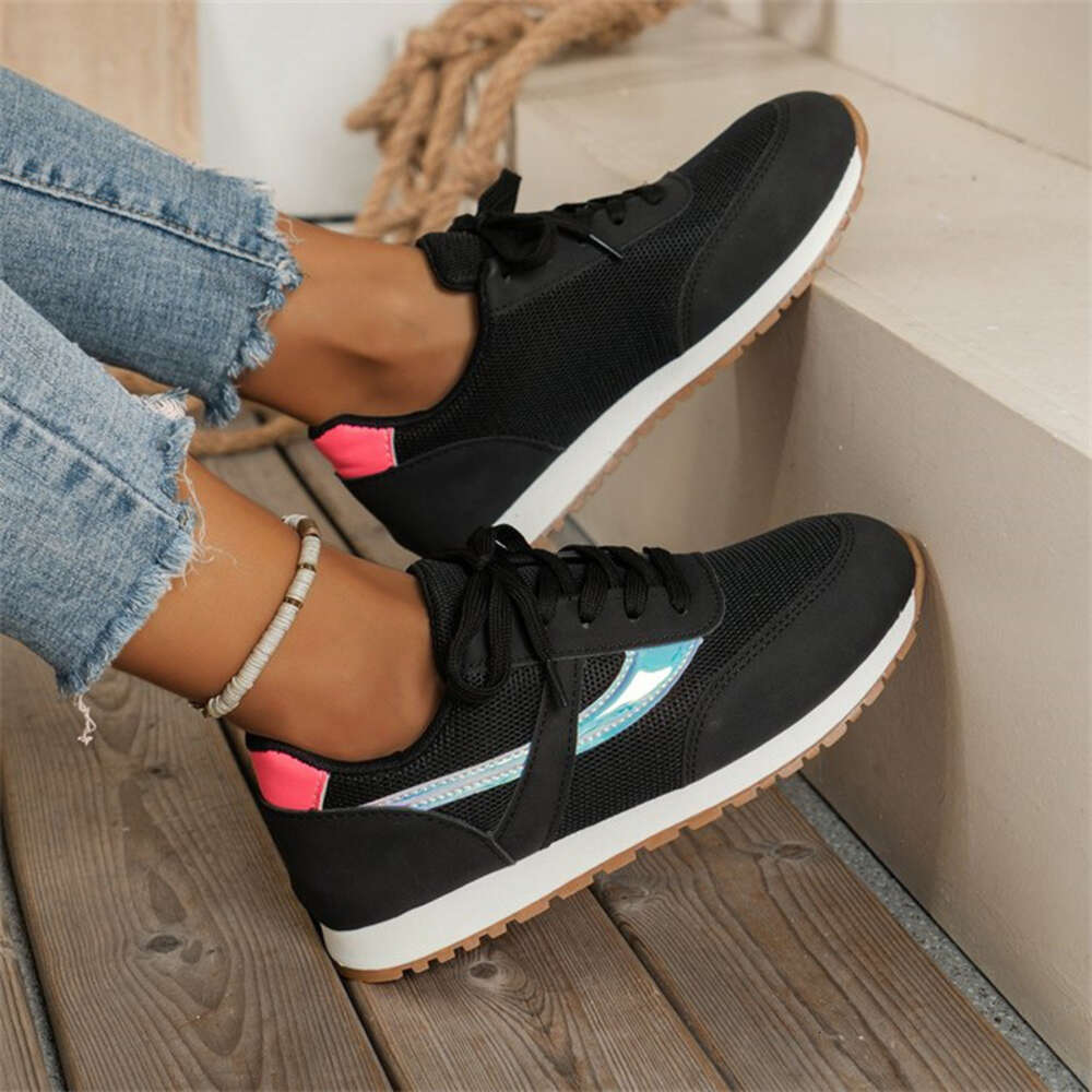 Casual for 2024 Autumn New Round Toe Tie Up Color Blocking Mesh Sports Style Women's Shoes ddmythur